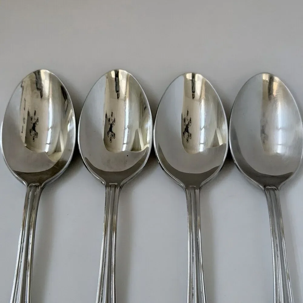 4pc GORHAM Monet Frosted Stainless Soup Spoons 7” Glossy Satin 18/8